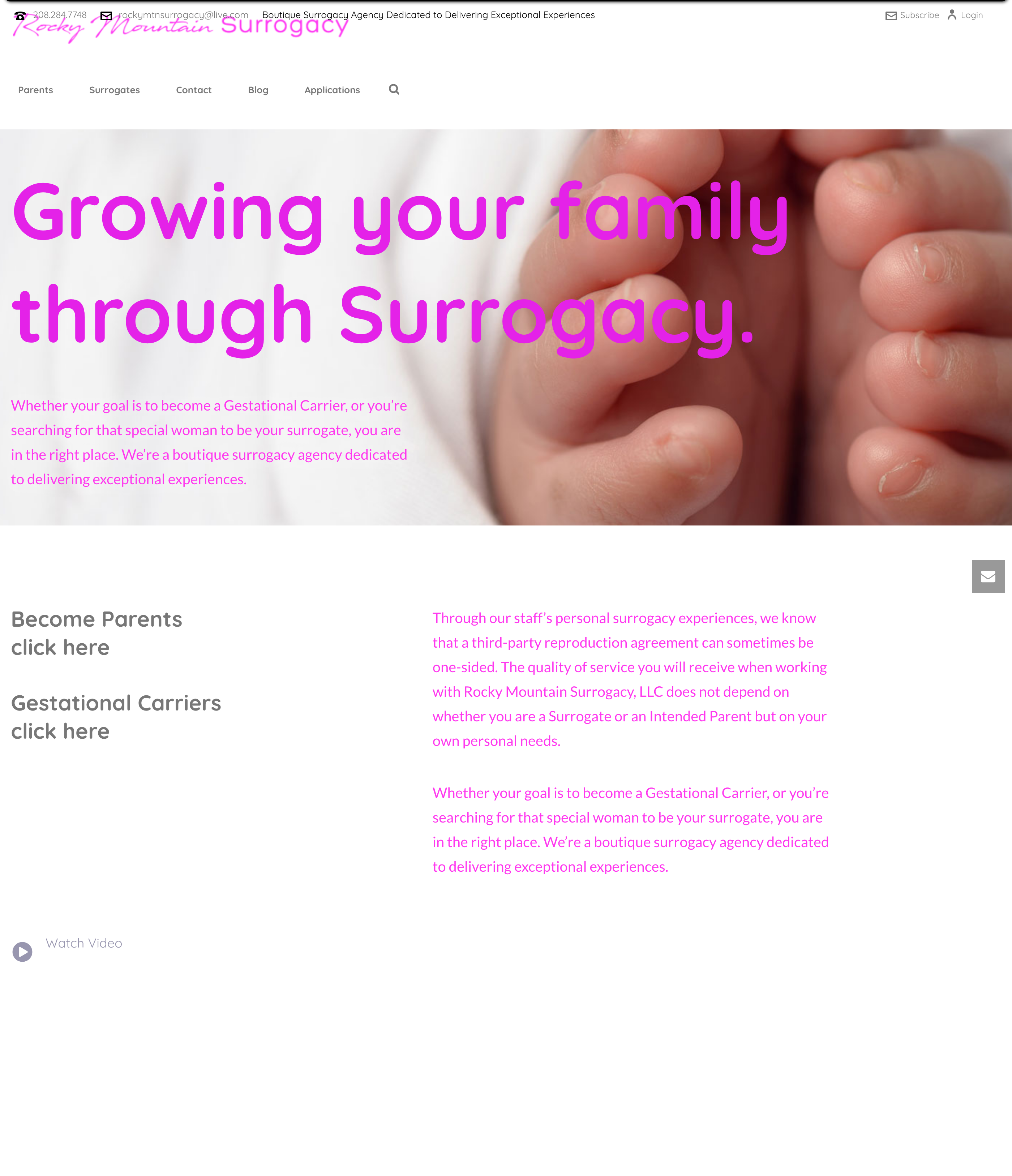 Rocky Mountain Surrogacy website before redesign
